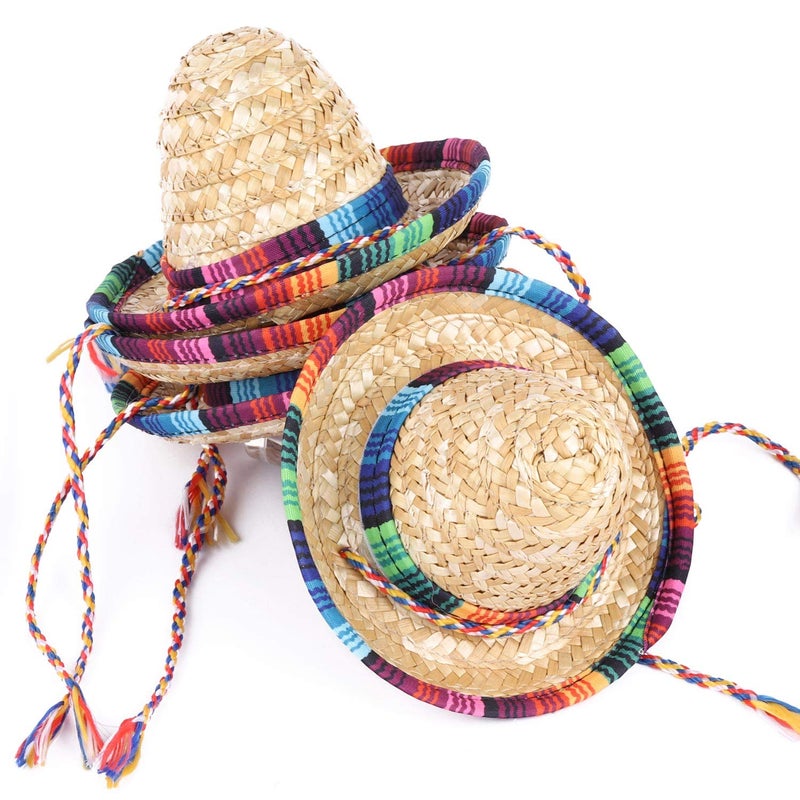 LoveBB 12 Pack Mini Sombrero Hats 5.9 Inch Small Straw Sombreros Cinco de Mayo hats for Kid Pet Doll Themed Party Decoration (Brown) - Image 3